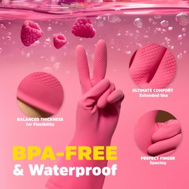 Rubber Cleaning Gloves Medium 3 Pairs - Reusable Gloves for Washing Dishes - Dish Gloves Medium - Kitchen Gloves for Washing Dishes - Rubber Gloves Cleaning Dish Washing Gloves Pink Dishwashing Glove
