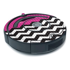 MightySkins Carbon Fiber Skin for iRobot Roomba 675 Minimal Coverage - Hot Pink Chevron | Protective, Durable Textured Carbon Fiber Finish | Easy to Apply, Remove, and Change Styles | Made in The USA