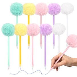 Keboyoe Pack of 10 Pompom Ballpoint Pens with Plush Pompom Plush Pen Cute Gel Pen Fluffy Gift Pens for Girls Student School Rewards Awards 0.7 mm 5 Colours