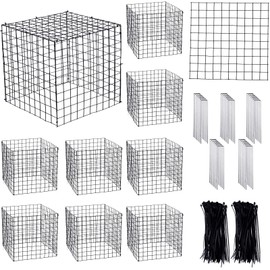 Zubebe 10 Pack Small Wire Plant Protectors Square Plant Protectors from Animals Mesh Cage Chicken Wire Cloche for Shrubs with Ground Stakes and Nylon Ties(Thickness 2mm,Black)