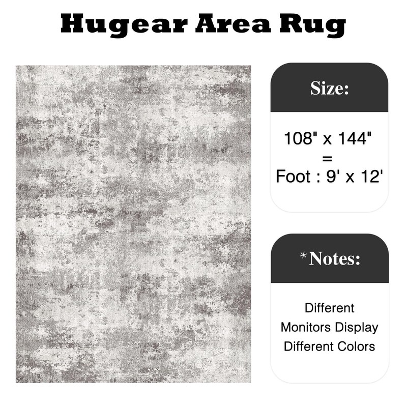 HUGEAR 9x12 Washable Rugs Grey Hallway Large Area Rug Indoor