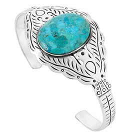 Thunderbird Turquoise Bracelet Sterling Silver 925 Genuine Turquoise Gemstones Cuff Bracelet (Turquoise)