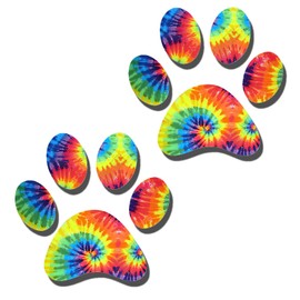2 Pack 5.1" Rainbow Tie Dye Cat Dog Pawprint, Reflective Vinyl Car Decals Stickers Van Trucks Women Men Motorcycle Laptop Decals Skateboard Bike Bumper Window