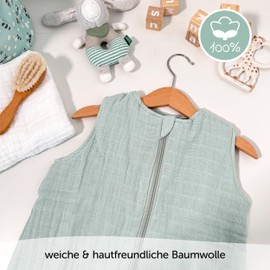 MAKIAN Baby Summer Sleeping Bag Muslin - Lightweight 100% Cotton Sleeping Bag - Sleeveless, Breathable, TOG 1.0 - Oeko-Tex Standard 100 - Spring & Summer - Mint - 70, mint, 70
