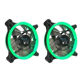 APEVIA 212L-CGN 120mm Silent Dual Rings Green LED Fan with 32 x LEDs & 8 x Anti-Vibration Rubber Pads (2 Pk)