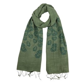 Humble Hilo Silk Blend Blooming Stencils Silk Cotton Scarf Floral Pattern Silk Neck Scarf for Women (Lime Green Poppy)