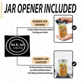 Wide Mouth Mason Jars 16 oz - (4 Pack) - Ball Wide Mouth Pint 16-Ounces Mason Jars With Airtight lids and Bands - For Canning, Fermenting, Freezing, Storage + M.E.M Rubber Jar Opener Included