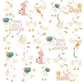 Pinke Party-Dekoration mit einer Gans zum Aufhängen, Geburtstagsdekoration für Mädchen mit einer Gans, lustiger Tortenaufsatz, Party-Dekoration, geeignet für Geburtstagsfeiern