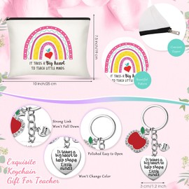 Saintrygo 6 Pieces Teacher Appreciation Gift Set for Women 2 Pcs Teacher Cosmetic Makeup Bags 2 Pairs Novelty Cozy Fuzzy Socks and 2 Pcs Keychain(White,Rainbow Style)