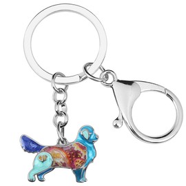 LONYOO Cute Golden Retriever Keychain Dog Gifts for Women Girls Enamel Zinc Alloy Pets Keyring Car Key Handbag Charms (Blue)