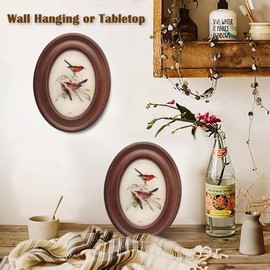 YONGYAN Oval Wooden 5x7 Inch Picture Frame Vintage Photo Frame for Wall Hanging or Tabletop Home Decoration (Brown)