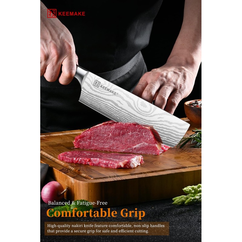 KEEMAKE Nakiri Knife Meat Cleaver: 7 Inch Razor Sharp Chef