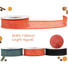 Tekdeere Burlap Ribbon 1 Inch x 10 Yard, Orange Wired Ribbon for Crafts, Gift Wrapping, Wreaths, Bows, Tree Decoration and Outdoor Decoration