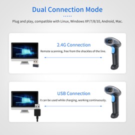 Handheld Barcode Scanner 1D/2D/QR  Scanner 2.4G Wireless & USB Wired Bar  Reader Compatible with Windows Mac Linux for Supermarket Retail Library Logistics Warehouse