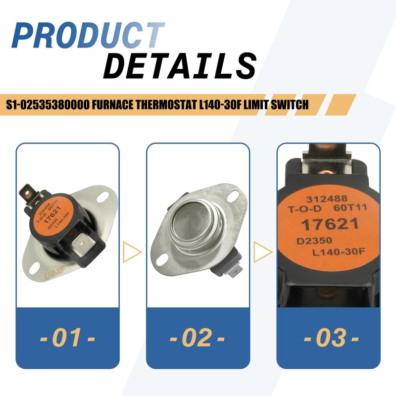 S1-02535380000 Furnace Thermostat L140-30F Limit Switch Compatible with York Coleman