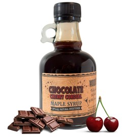 WOOD'S Chocolate Cherry Cordial Infused Maple Syrup – Decadent Vermont Maple Syrup with Dark Cocoa & Succulent Cherries | Small-Batch, All-Natural, Vegan-Friendly Syrup for Breakfast, Desserts & Cocktails | 8.45 Fl Oz