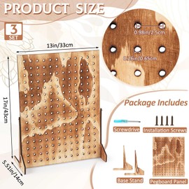 GlikCeil 3 Pcs Wooden Pegboard Display Stand for Craft Shows Jewelry Rack Organizer for Earring Necklaces Keychain Peg Board(Roast Color)