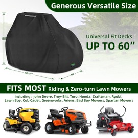 Premium Riding Lawn Mower Cover, Elechomes Heavy Duty 600D Polyester Oxford UV Protection Waterproof Windproof Universal Fits Decks Up to 60" Lawn Mower Dust Covers with Storage Bag 82.5x46x55 Inch