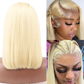 613 Blonde Bob Wig Human Hair 13x4 HD Transparent Lace Front 613 Short Bob Human Hair Wig 180% Density Blonde Short Straight Bob Wigs For Black Women 10 Inch