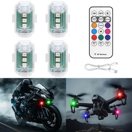 LED Lights for Car Wireless with Remote Control, 4Pcs High Brightness 8 Colors Strobe Lights, USB Rechargeable Led Drone Anti-Collision Warning Lighting for Car Motorcycle Aircraft Bike