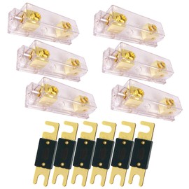 6X Audiotek ANL Fuse Holder Inline Car Audio 0 2 Gauge AWG Wire ANL Fuse 200 Ampere Gold Terminal Satin Nickle and Gold Plated for Good Conductivity Solid Construction
