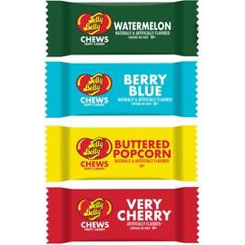 Jelly Belly Chews Taffy Candy Individually Wrapped Bulk Candy Chews – Jelly Belly Buttered Popcorn, Watermelon, Berry Blue and Very Cherry Chewy Candy (3 Pound Bulk Candy)