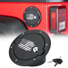 Locking Fuel Filler Tank Door Black Lock Gas Cover Cap Compatible with Jeep Wrangler 2007-2017 JK & Unlimited 2 door and 4 door ， US Flag Sticker Accessories+Aluminum+ABS Accessories