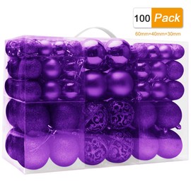Christmas Tree Decoration Ball, 100pcs Christmas Baubles Ornaments 3cm+4cm+6cm, Shatterproof Christmas Hanging Balls Decoration, Christmas Tree Holiday Wedding Party Pendants Gifts (Purple)