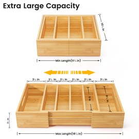 Kiasthome Expandable Bamboo Lid Organizers Inside Cabinet, Kitchen Cabinet Organizers with 3 Adjustable Dividers, Storage Plastic Lids, Food Container Lid Holder Organizer for Drawer Pantry, Nature