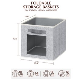 Homsorout Foldable Storage Cubes - Cubby Storage Organizer with Window, Decorative Baskets for Organizing, 11 Inch Fabric Cube Shelf Bins, Set of 10, Light Gray