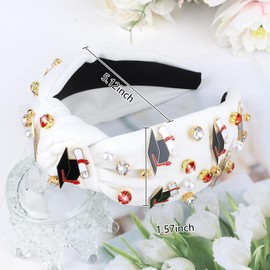 Jaciya Graduation Headband with Cap & Diploma Charms - White Knotted Headband for Women Girls Grad Party Favors Picture Props