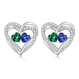 Iefil Sterling Silver Stud Heart Earrings, Tanzanite & Cubic Zirconia Birthstone Earrings, Rose Heart Design, Gift for Women