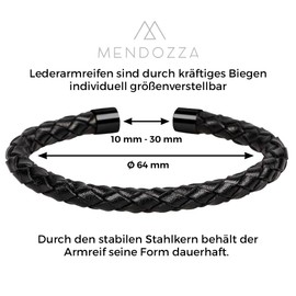 Mendozza Men's Bangle Leather Bracelet Stainless Steel Bangle Individually Adjustable Size, Stainless Steel