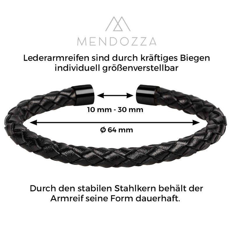 Mendozza Men's Bangle Leather Bracelet Stainless Steel Bangle Individually Adjustable