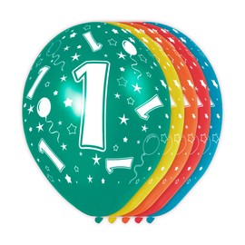 Folat - 1 Year Metallic Helium Balloons for Party Decoration - Multicolor - 12In / 30cm - 5 pieces