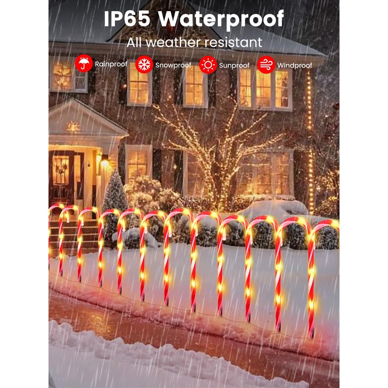 Upgraded 24 Pack Candy Cane Solar Lights Outdoor Waterproof, Rechargeable