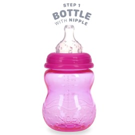 Nuby Botella de 3 etapas Tritan cuello ancho Grow with Me sin derrames, 8 onzas, rosa