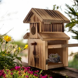 Bird House for Bluebird, Finch, Wren, Chickadee, Tree Swallow, Wild Birds, Woodpecker, Outdoor Nesting Box, Easy-to-Open (Brown)
