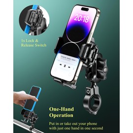 BRCOVAN Motorcycle Phone Mount with Vibration Dampener, Anti-Theft Handlebar Cellphone Holder for Bike Bicycle Scooter ATV, [Camera Friendly] [1s Lock & Release] Adjustable Fit 5.4-7.2" Smartphones