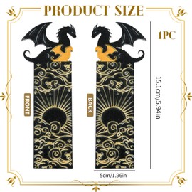 NATOSU Black Gold Dragon Bookmark, Double Sided Pattern, Acrylic, Cool Dragon Bookmark with Sun and Clouds, Bookshelf Decoration for Boys and Girls, Book Lovers