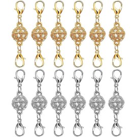 12 Pack Magnetic Necklace Clasps and Closures Necklace Jewelry Extender with Strong Magnet Magnetic Gold and Silver Plating Gift Stainless Steel Charm:_Ball