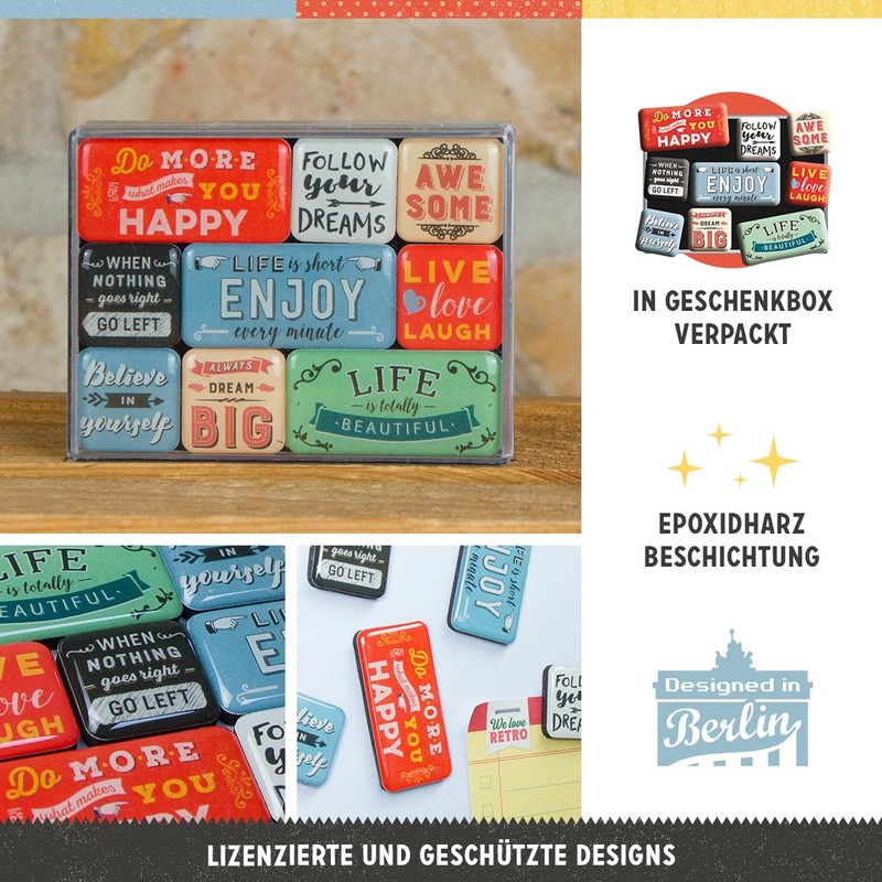 Nostalgic-Art Retro Fridge Magnets, 9 Pieces, Enjoy Life - Gift