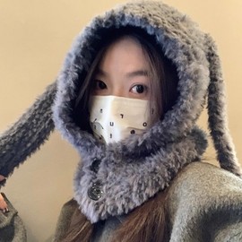 Women's Cute Rabbit Ear Winter Balaclava Hood LF1448 One Size / Warm Rabbit Ear Balaclava - White 4ea