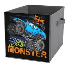 velumair Monster Truck Storage Cubes Bins 1PCS Foldable Cube Storage Bin Cartoon Car 11 Inch Storage Cube with Handles for Monster Truck Decor Office Shelf Clothes Storage