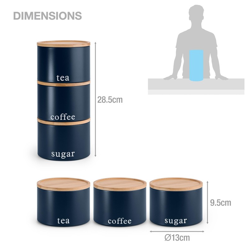 EHC Tea, Coffee, Sugar, Canister Set, Set of 3 Stackable