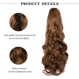 Hairpiece Braid Hair Extensions Ponytail Clip in Ponytail Extensions Claw Ponytail Hair Extension Like Real Hair Wavy Curly 18 Inches Golden Brown
