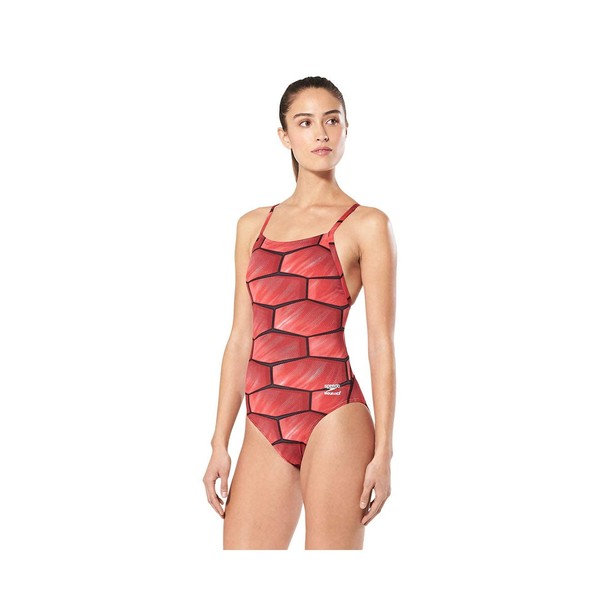 Speedo Shell Shock Flyback, Bañador Rojo, 28