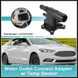 HEROFFIX Engine Coolant Water Outlet Connect Adapter w/Temp Sensor Replacement for Ford Escape 2013-2018, NO. CJ5E8K556BB/LR038758/LR025564 Metal Black 1Pc