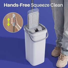 Mop and Bucket with Wringer Set for Home, Hands Free Flat Floor Mop and Bucket, with Washable Microfiber Pads, Wet and Dry Use,Mops for Floor Cleaning(Pack of 1)