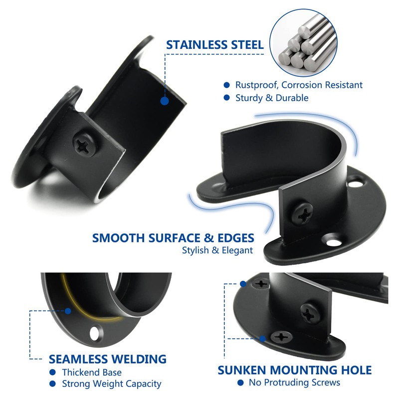6 Pack Closet Rod Bracket, Heavy Duty Closet Rod Support